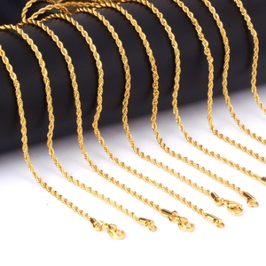 Close-up of 18K gold-plated rope chain necklaces with secure lobster clasp details