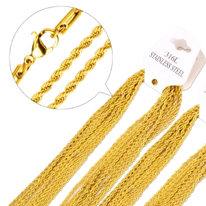 Detail of 18K gold plated 316L stainless steel rope chain with secure lobster clasp
