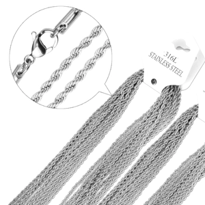 Detail of 316L stainless steel rope chain necklaces with lobster clasp and shiny finish