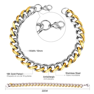 Detail eines 10mm zweifarbigen 18K vergoldeten Edelstahl-Panzerarmbands mit Maßen