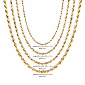 18K gold plated stainless steel rope chains in 2mm to 5mm widths for jewelry making