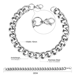 Detailansicht des 10mm Edelstahl-Panzerarmbands mit Karabinerverschluss und Maßen
