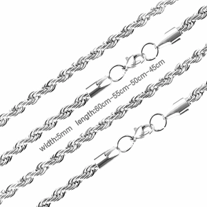 Chaîne torsadée en acier inoxydable 5mm polie disponible en longueurs de 45 à 60cm environ