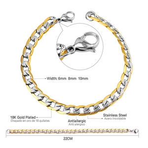 Détail de la chaîne cubaine en acier plaqué or 18K avec fermoir mousqueton et guide de taille