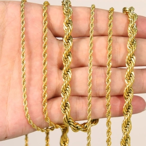 Twist Rope Chain Necklace Stainless Steel Gold Plated Polished Minimalist Hip Hop Unisex Jewelry Accessory