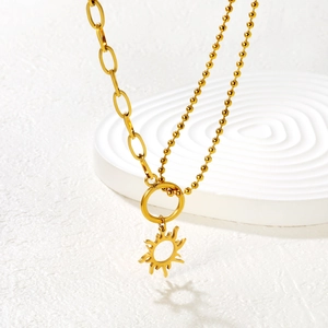 Halskette Aus Edelstahl Mit Sonnenanhänger Für Damen Gold Silber Asymmetrische Gliederkette Hollow Sun Charm Modeschmuck