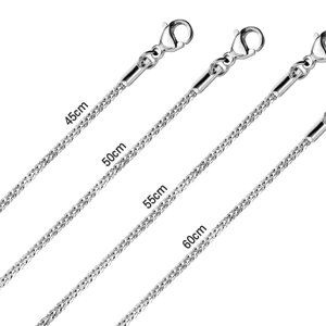 Colliers chaîne maïs 2mm en acier inoxydable argenté, longueurs 45cm 50cm 55cm et 60cm