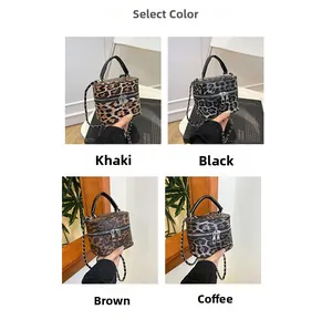 Four color options of leopard print mini box bags in khaki, black, brown and coffee