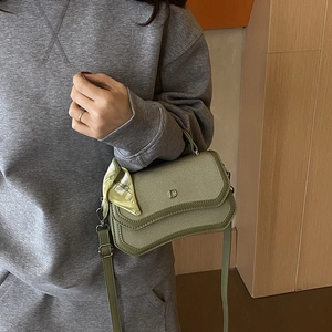 Sage green contrast crossbody bag with twill fabric and decorative silk scarf detail