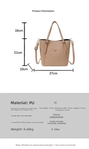 Detailed dimension guide for beige PU leather tote bag with measurements and specifications