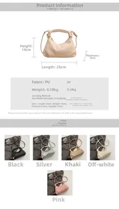 Spécifications de taille et options de couleurs pour le sac plissé en cuir souple