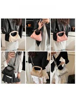 Collage de mannequin montrant diverses options de style pour le sac plissé en plusieurs couleurs