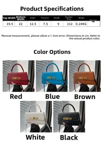 Detailed size chart and multi-color options for the minimalist faux leather bag