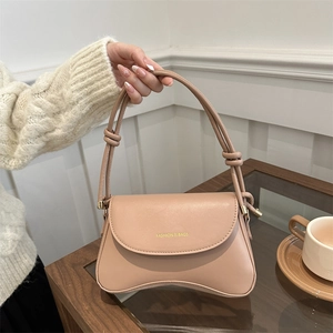 Women Crossbody Bag PU Leather Curved Bottom Knot Shoulder Strap Magnetic Buckle Casual Fashion Commute Shoulder Bag