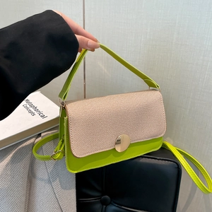 Women Crossbody Bag PU Leather Woven Patchwork Fashion Small Square Handbag With Metal Circle Clasp Chic Shoulder Bag