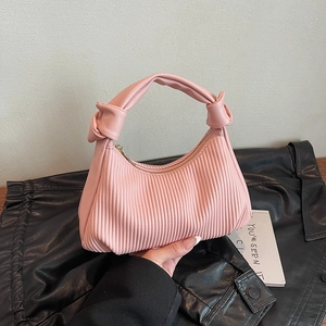 Sac Bandoulière Plissé Cuir PU Poignée Nouée Demi Lune Sac À Épaule Pour Femmes Mode Décontracté