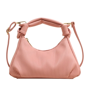 Petit sac à main carré rose plissé élégant avec poignée supérieure et boucles dorées