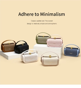 Classic saddle bag collection in seven colors with leather texture and gold metal buckle