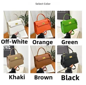 Six colors of textured leather top-handle bags with gold-tone hardware and straps