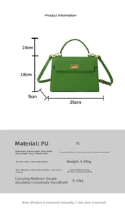 Detailed size specifications for green PU leather handbag with 120cm adjustable strap