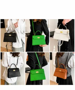 Detail view of four textured leather crossbody bags showing various carrying styles