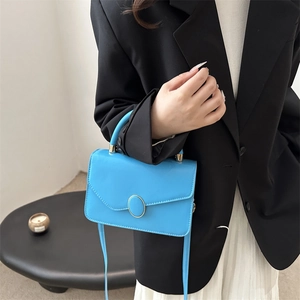Minimalist bright blue crossbody small square bag with elegant golden metal buckle