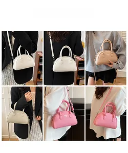 Detail shots showing women's shell handbag styling options with scarf and shoulder strap