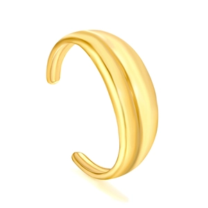 Polished 18K gold plated stainless steel open cuff bracelet with minimalist mirror finish