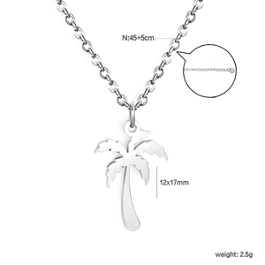 Collier classique en acier inoxydable avec pendentif palmier et mesures détaillées