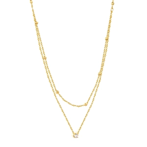 Collana a doppio strato placcata oro 18K con ciondolo in zircone rotondo e piccole perle