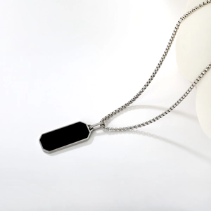 Minimalist black square pendant necklace for men with stainless steel box chain