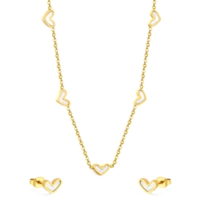 Elegant gold-plated stainless steel jewelry set with white heart shell pendants