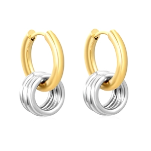 Modern mixed metal hoop earrings with gold and silver interlaced circles
