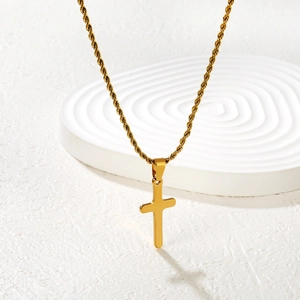 Collana con pendente a croce in oro acciaio inossidabile con catena a fune su base