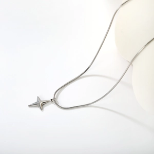 Collier minimaliste en acier inoxydable avec pendentif étoile à quatre branches sur chaîne serpent