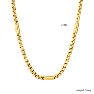 18k gold plated stainless steel box chain necklace with cylindrical textured accents