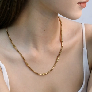 Minimalist Box Chain Necklace 304 Stainless Steel With Textured Cylindrical Beads Geometric Jewelry For Men Women