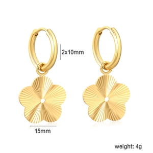 Détail de boucles d'oreilles fleur plaquées or 18 carats avec dimensions et poids