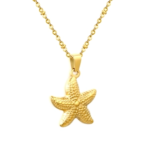 Élégant collier avec pendentif étoile de mer dorée texturée sur une fine chaîne en or