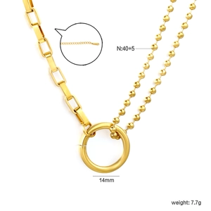 Detail of mixed-link chain sun pendant necklace showing 14mm size and 40+5cm length