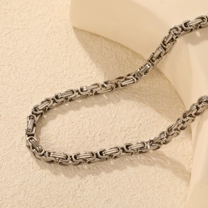Collana da uomo in acciaio inossidabile argento con catena bizantina e maglie intrecciate