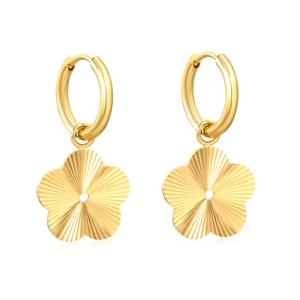 Paire de boucles d'oreilles fleurs en acier doré avec finition texturée radiale