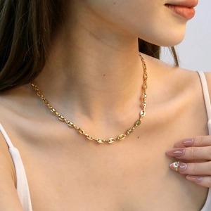 Minimalist Coffee Bean Pig Nose Clavicle Chain Necklace Gold Plated 304 Stainless Steel Delicate Jewelry For Women