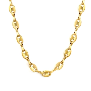 Elegant 18K gold-plated marina chain necklace with coffee bean links in a U-shape layout
