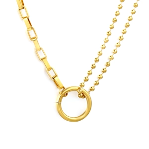Minimalist gold stainless steel necklace with asymmetric links and a round ring pendant