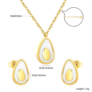 Minimalist stainless steel avocado shell jewelry set with necklace and stud earrings