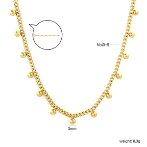 18k gold plated stainless steel sun pendant necklace with 3mm beads and adjustable chain