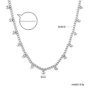 Detailed view of silver necklace with 3mm polished balls and lobster clasp adjustment