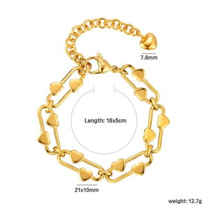 18k vergoldetes Herz-Armband mit ovalen Gliedern und verstellbarem Verschluss