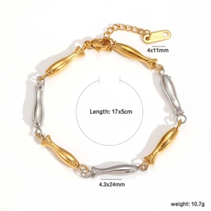 Minimalistisches 18K Gold- und Silberfisch-Edelstahlarmband mit praktischem Karabinerverschluss